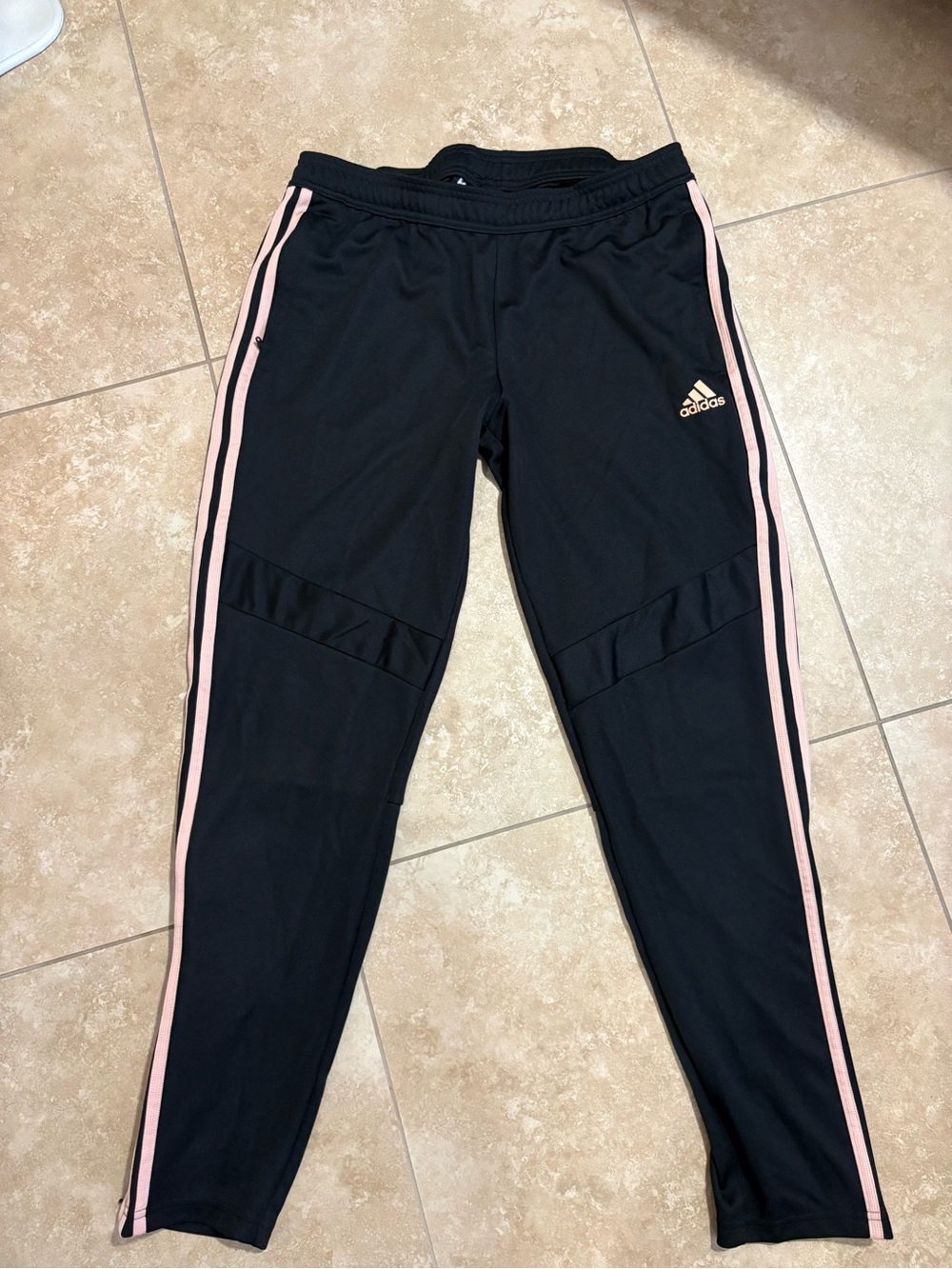 Adidas Black Track Pants with Pink Stripe